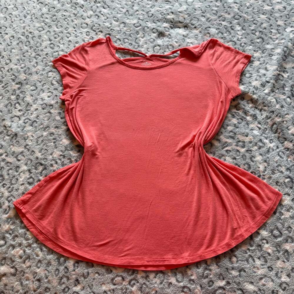 St. John's Bay Active Petite PL Pink Rayon Spandex Short Sleeve Swing Top